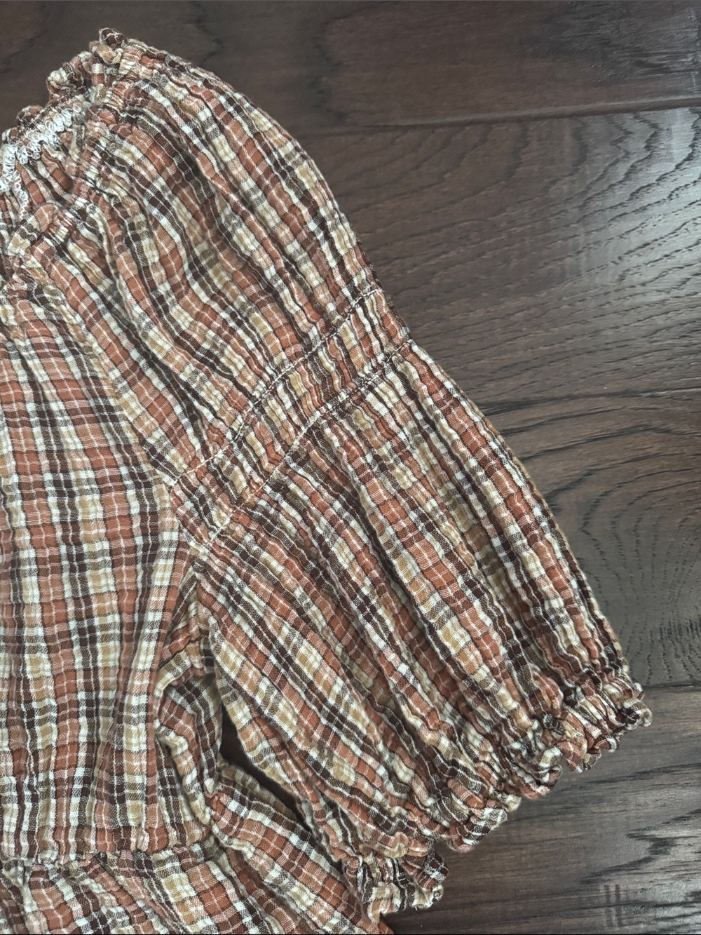Old Navy Top Women's Large Rust, Cream and Brown Plaid Peasant Style - Picture 4 of 5
